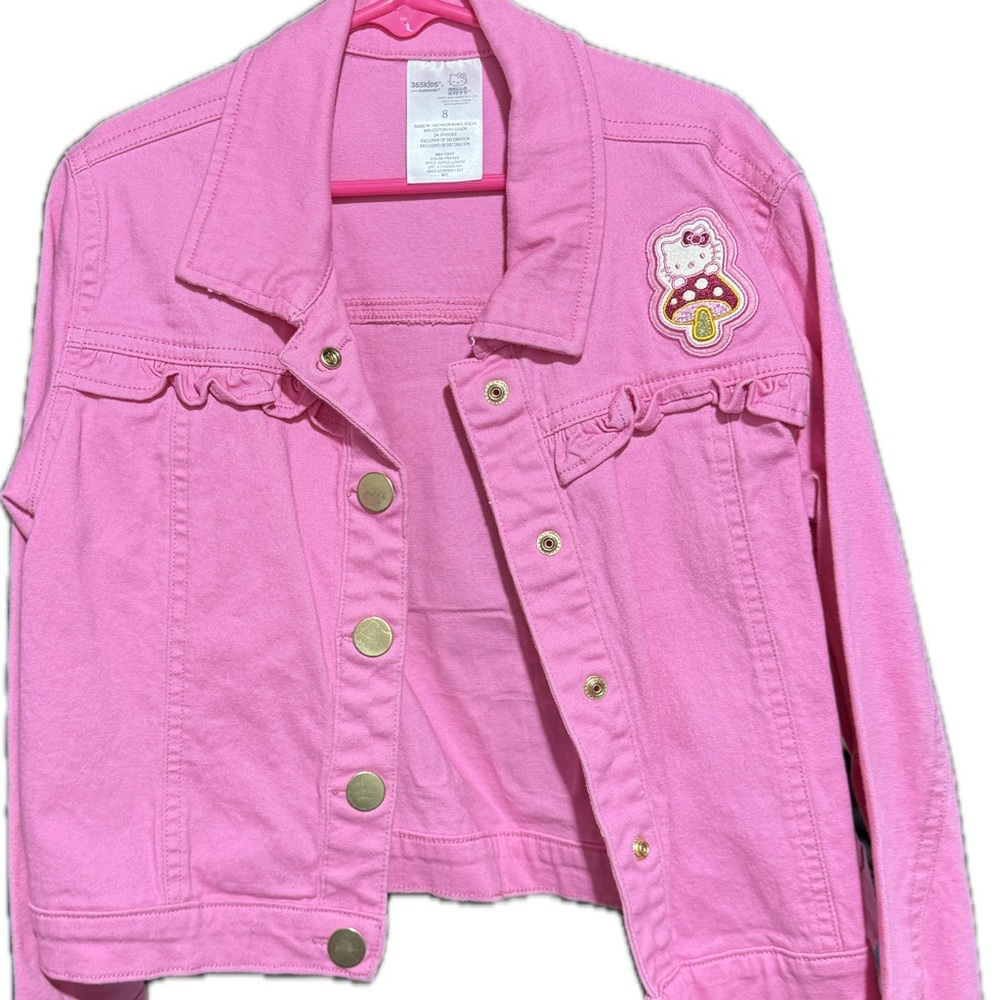 Vibrant Pink Jean Jacket with Hello Kitty Patch